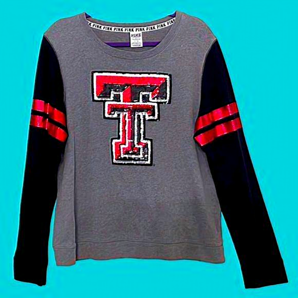 Texas‎ Tech Victoria Secret Pink Bling Long Sleeve Black/Gray Large T-shirt